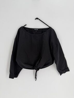 Ilana Kohn Gina Boatneck Cropped Boxy Tie Front Shirt In Inky